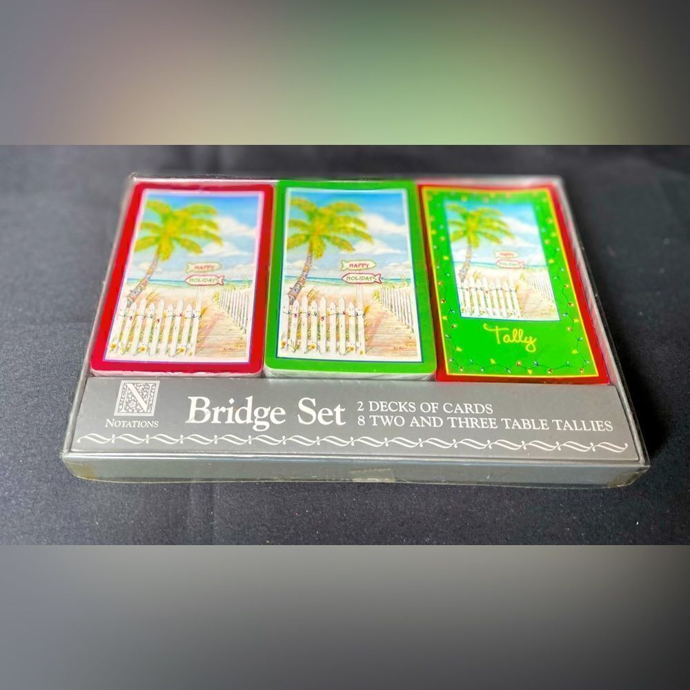 NEW “Happy Holidays” Bridge Set 2 Card Decks & 8 Tallies 2 & 3 Table NIB